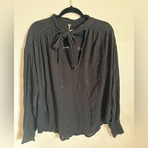 Free People Black Tie-Neck Blouse